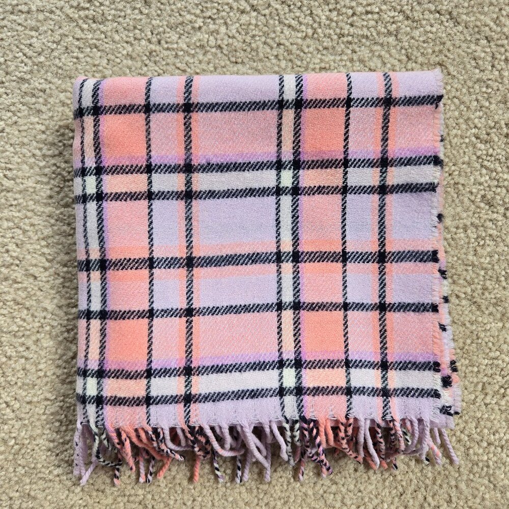 J. Crew Pink Plaid Wool Blend Scarf